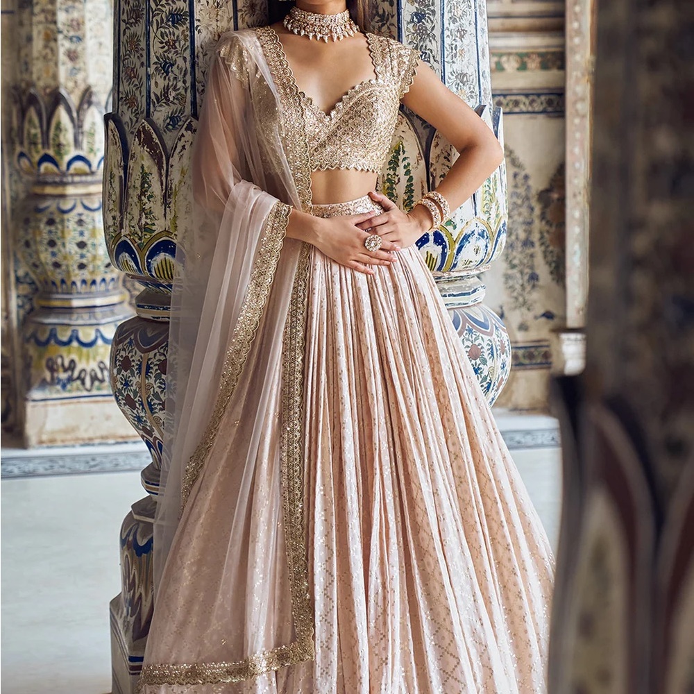 Lashkarra Nude And Gold Embroidered Lehenga